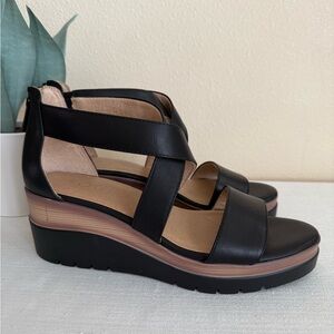 New SOUL Goodtimes Black Faux Leather Strap Wedge Sandals